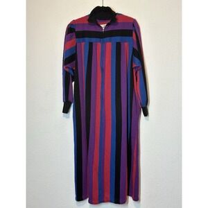 Vintage 70s David Brown Robe House Dress Long Gown MuMu Half‎ Zip Large Ms Roper
